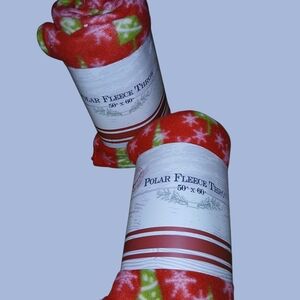 2 For 15 Red and Green Polar Fleece Throw Blankets